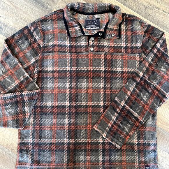 JACHS NY Men's Plaid Fleece Pullover 1/4 Button Outdoors M - Picture 2 of 9